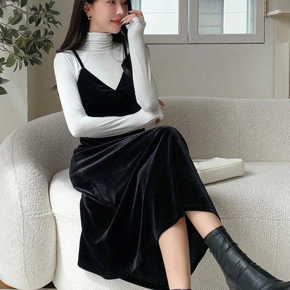 Black Casual Womens Solid Cami Dress - Picture 6 of 6